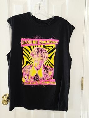 Machine Gun Kelly Graphic Muscle Tee - Black with Neon Pink & Yellow Size Medium